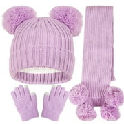 MEZZALL New Solid Color Jacquard Children Hat Scarf 3PCS Stock Double Hat Long Neck Warm Suit Breathable Toddler Dailywear, , One Size